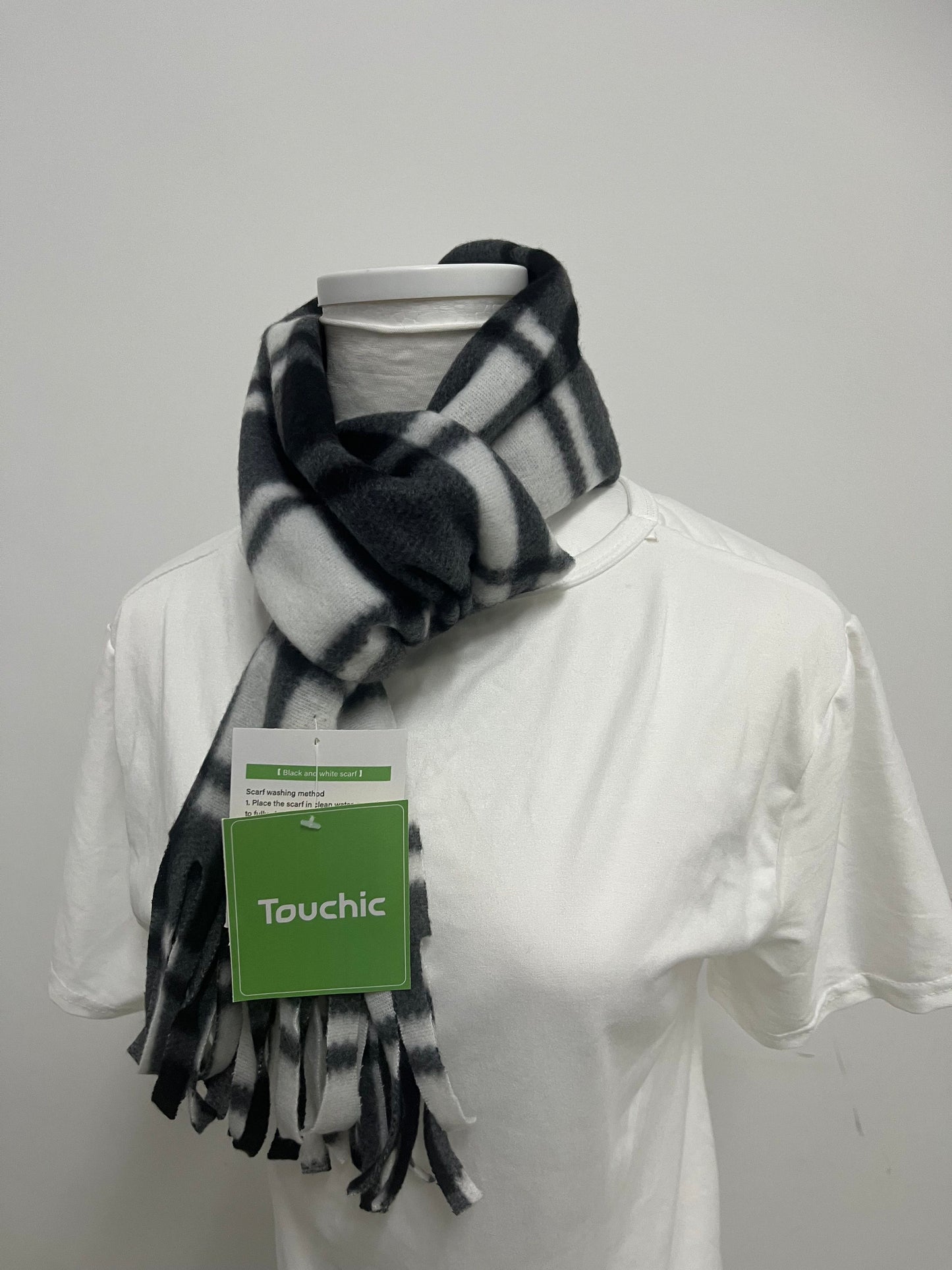 Touchic Black and White Plaid Fringe Scarf Classic Retro Warm & Skin-Friendly A Texture Highlight for Autumn and Winter Styling