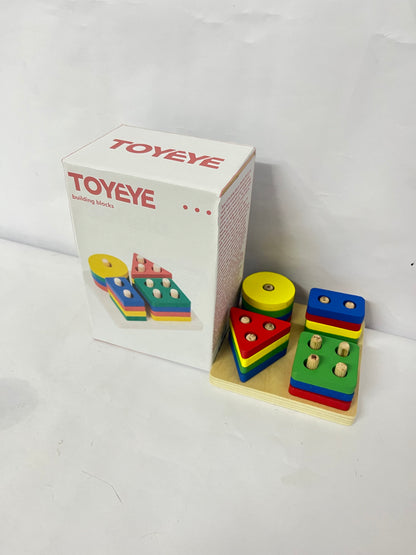 TOYEYE Toy construction blocks Sorting and Stacking, Montessori Toys, Wooden Shape Sorting Board, Educational Stacking Blocks for Age 3,4,5,6,Learning Toddlers Puzzle