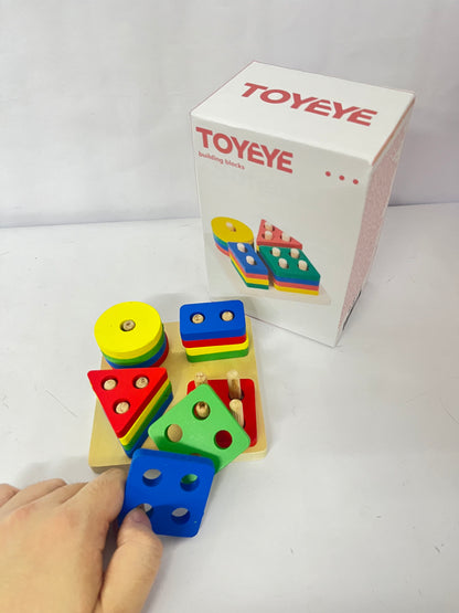 TOYEYE Toy construction blocks Sorting and Stacking, Montessori Toys, Wooden Shape Sorting Board, Educational Stacking Blocks for Age 3,4,5,6,Learning Toddlers Puzzle