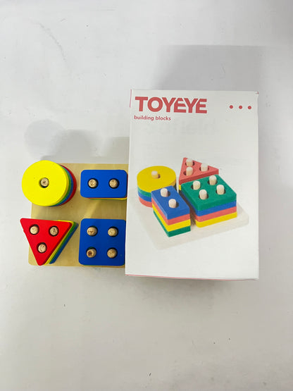 TOYEYE Toy construction blocks Sorting and Stacking, Montessori Toys, Wooden Shape Sorting Board, Educational Stacking Blocks for Age 3,4,5,6,Learning Toddlers Puzzle