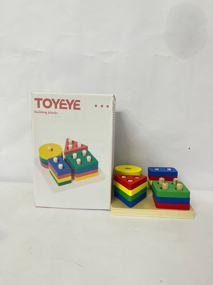 TOYEYE Toy construction blocks Sorting and Stacking, Montessori Toys, Wooden Shape Sorting Board, Educational Stacking Blocks for Age 3,4,5,6,Learning Toddlers Puzzle