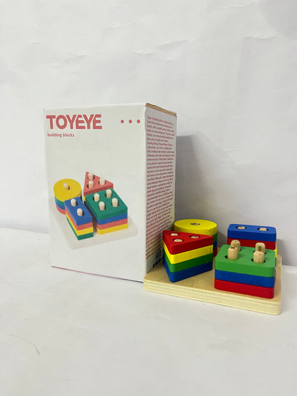 TOYEYE Toy construction blocks Sorting and Stacking, Montessori Toys, Wooden Shape Sorting Board, Educational Stacking Blocks for Age 3,4,5,6,Learning Toddlers Puzzle