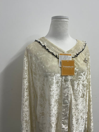 Traveluck Light Yellow Women’s  Sleepwear - Ruffled Collar Long-Sleeve Sleepwear (S/M/L)