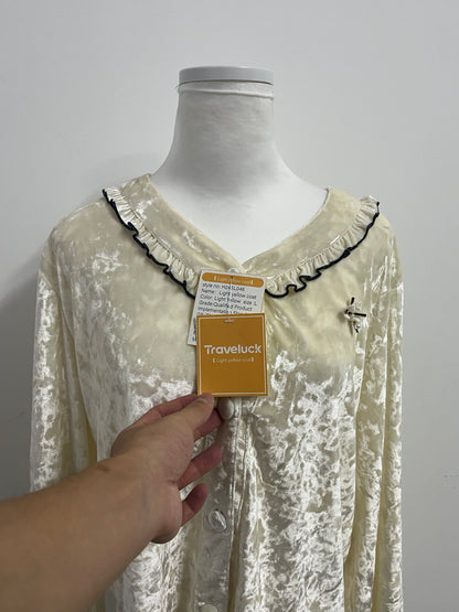 Traveluck Light Yellow Women’s  Sleepwear - Ruffled Collar Long-Sleeve Sleepwear (S/M/L)