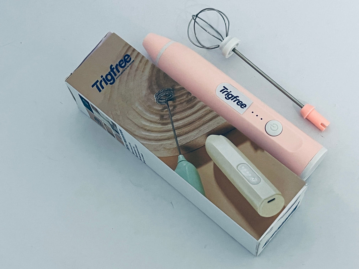 Trigfree Milk Frother Rechargeable Handheld Electric Whisk Coffee Frother Mixer with 2 Stainless whisks 3 Speed Adjustable Foam Maker Blender for Coffee Matcha Latte Cappuccino Hot Chocolate(Classic Pink)