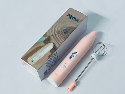 Trigfree Milk Frother Rechargeable Handheld Electric Whisk Coffee Frother Mixer with 2 Stainless whisks 3 Speed Adjustable Foam Maker Blender for Coffee Matcha Latte Cappuccino Hot Chocolate(Classic Pink)