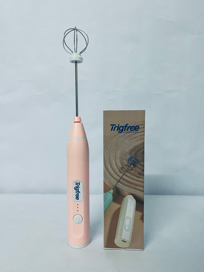 Trigfree Milk Frother Rechargeable Handheld Electric Whisk Coffee Frother Mixer with 2 Stainless whisks 3 Speed Adjustable Foam Maker Blender for Coffee Matcha Latte Cappuccino Hot Chocolate(Classic Pink)