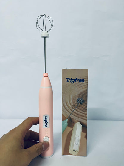 Trigfree Milk Frother Rechargeable Handheld Electric Whisk Coffee Frother Mixer with 2 Stainless whisks 3 Speed Adjustable Foam Maker Blender for Coffee Matcha Latte Cappuccino Hot Chocolate(Classic Pink)