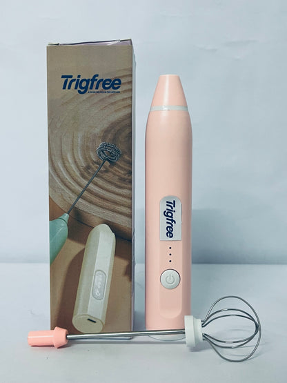 Trigfree Milk Frother Rechargeable Handheld Electric Whisk Coffee Frother Mixer with 2 Stainless whisks 3 Speed Adjustable Foam Maker Blender for Coffee Matcha Latte Cappuccino Hot Chocolate(Classic Pink)