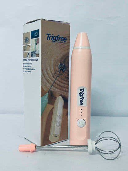 Trigfree Milk Frother Rechargeable Handheld Electric Whisk Coffee Frother Mixer with 2 Stainless whisks 3 Speed Adjustable Foam Maker Blender for Coffee Matcha Latte Cappuccino Hot Chocolate(Classic Pink)
