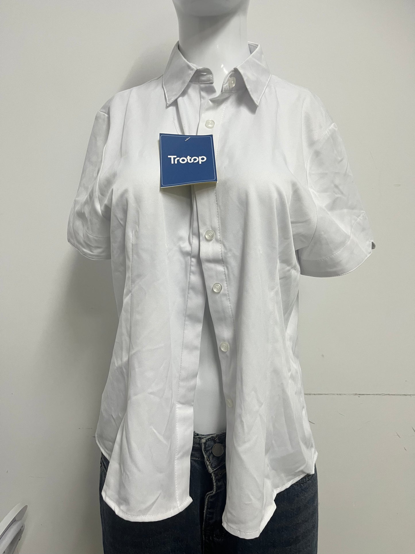 [Trotop Shirts]——Basic Short-Sleeve White Shirt - Loose Versatile Commute Blouse