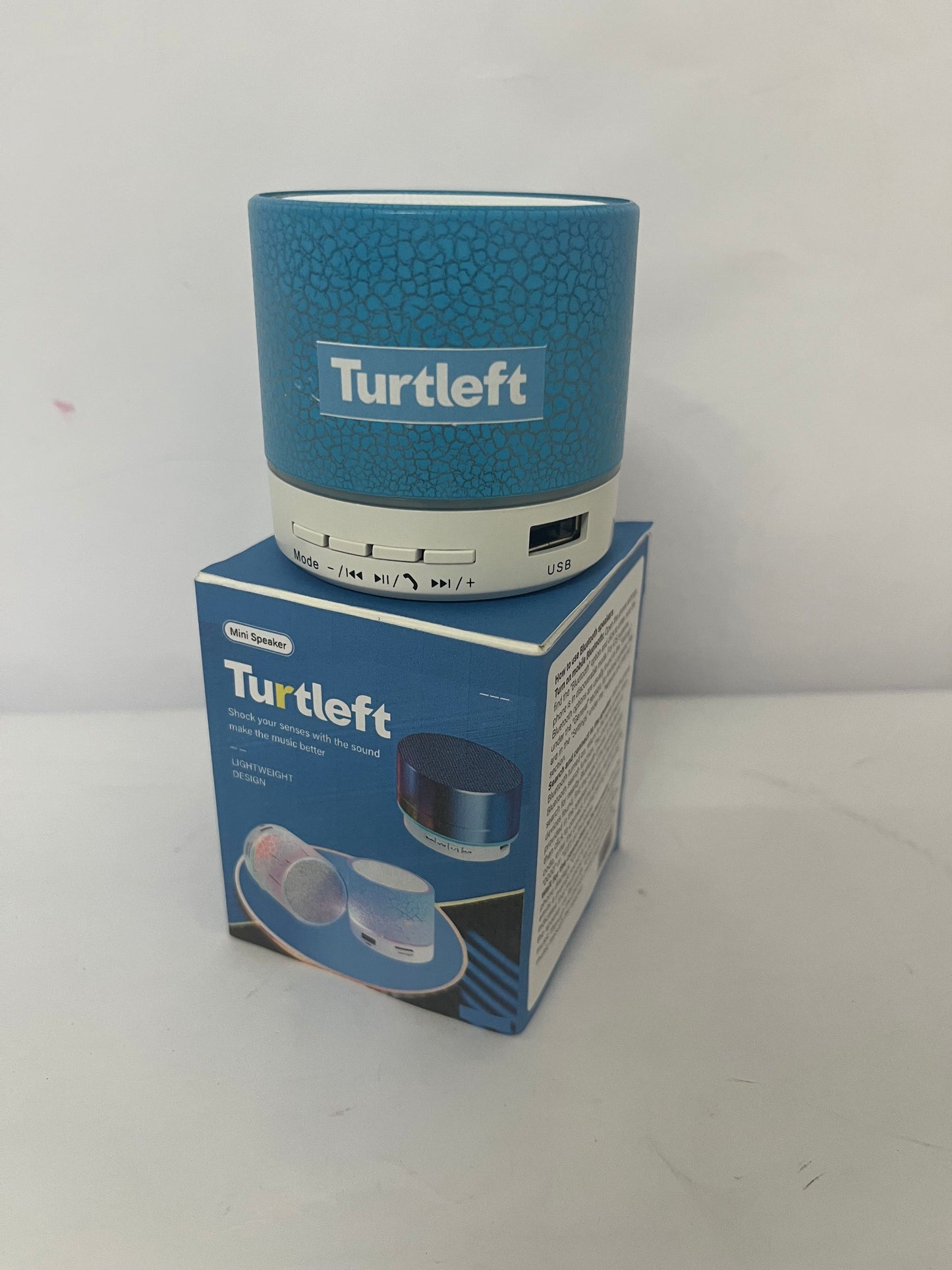 Turtleft Portable Mini Speaker, Super Bass Stereo Rechargeable Speaker with LED Lights