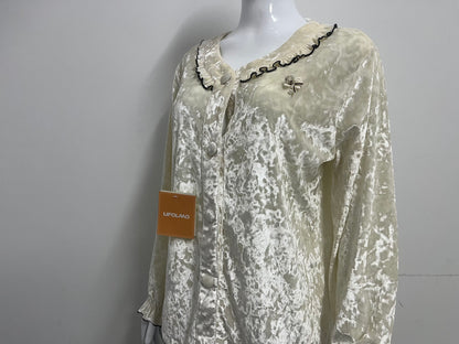 [UFOLAND Sleepwear]——UFOLAND Velvet Ruffle Long-Sleeve Sleepwear | Cozy & Stylish Loungewear for Fall & Winter