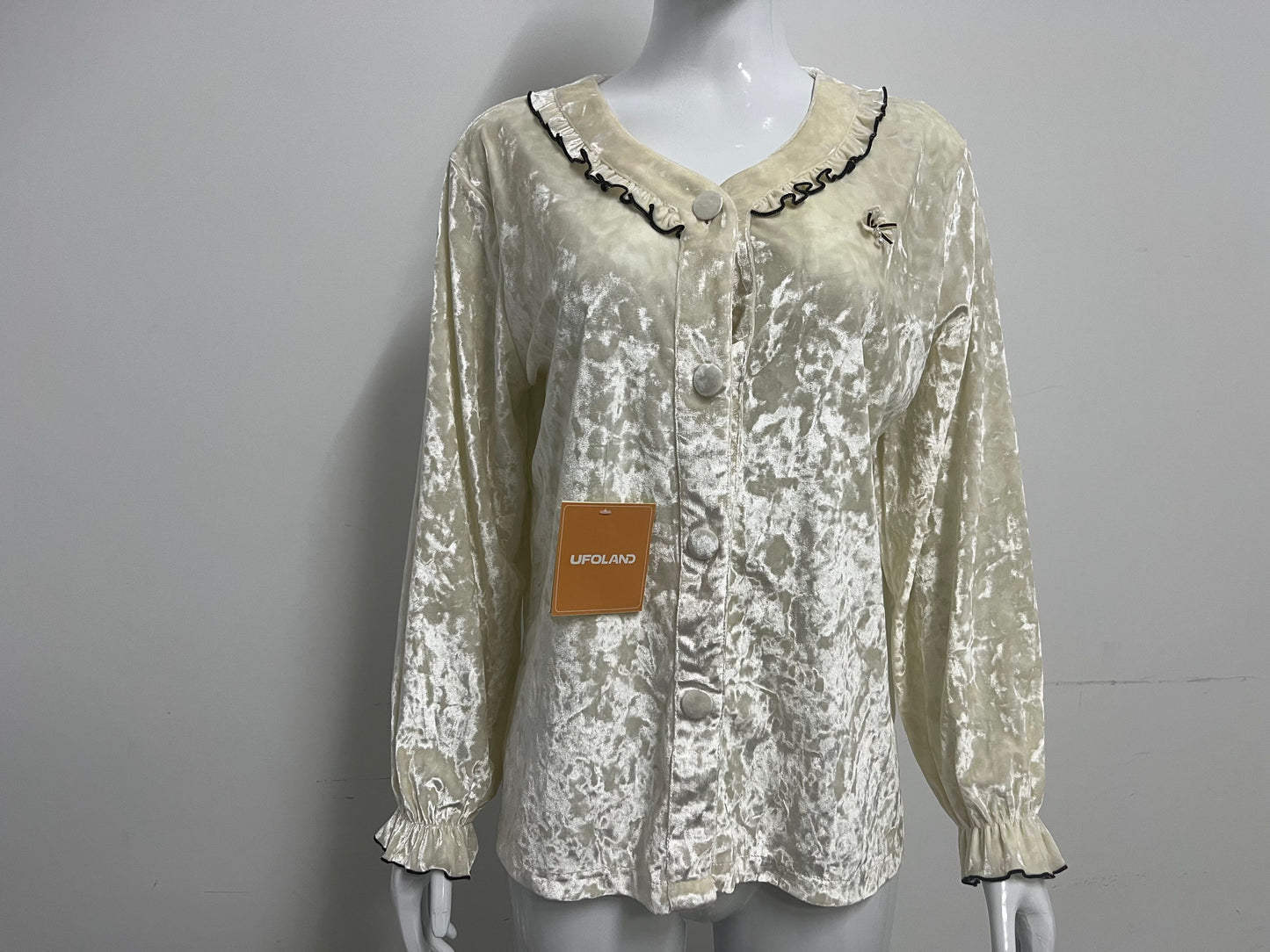 [UFOLAND Sleepwear]——UFOLAND Velvet Ruffle Long-Sleeve Sleepwear | Cozy & Stylish Loungewear for Fall & Winter