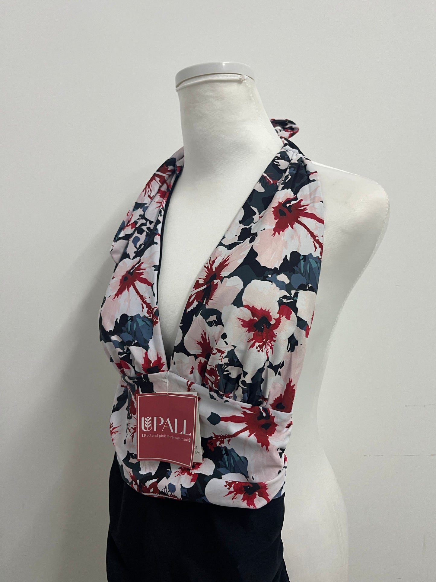UPALL Floral Halter Deep V One-Piece Swimsuit for Women, Tummy Control Bathing Suit, Stylish Choice for Vacation, Spa & Pool