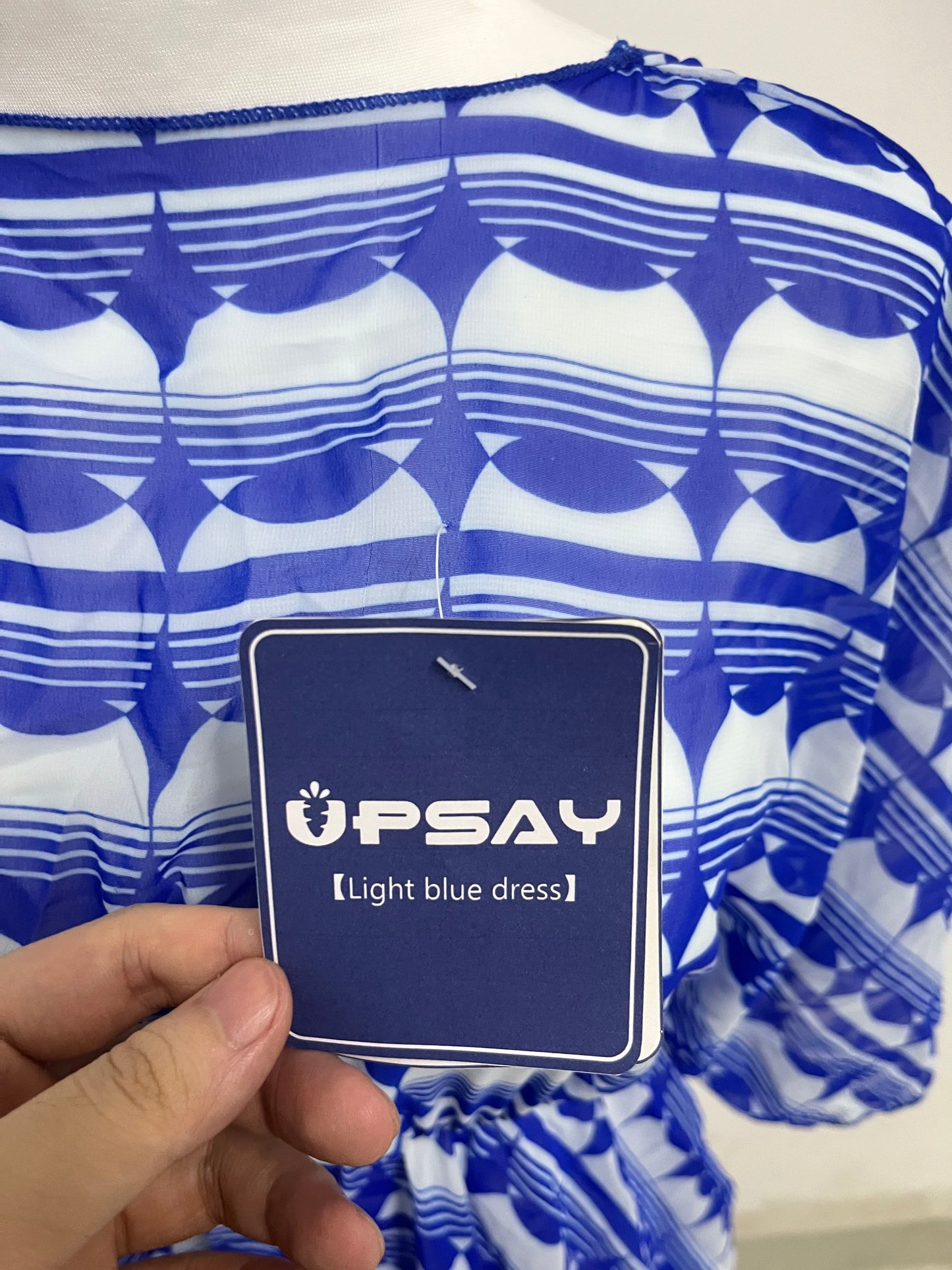 UPSAY Light Blue Geometric Printed Dresses: Unlock Summer Fresh Elegance, Create Eye-Catching Vacation Style Looks