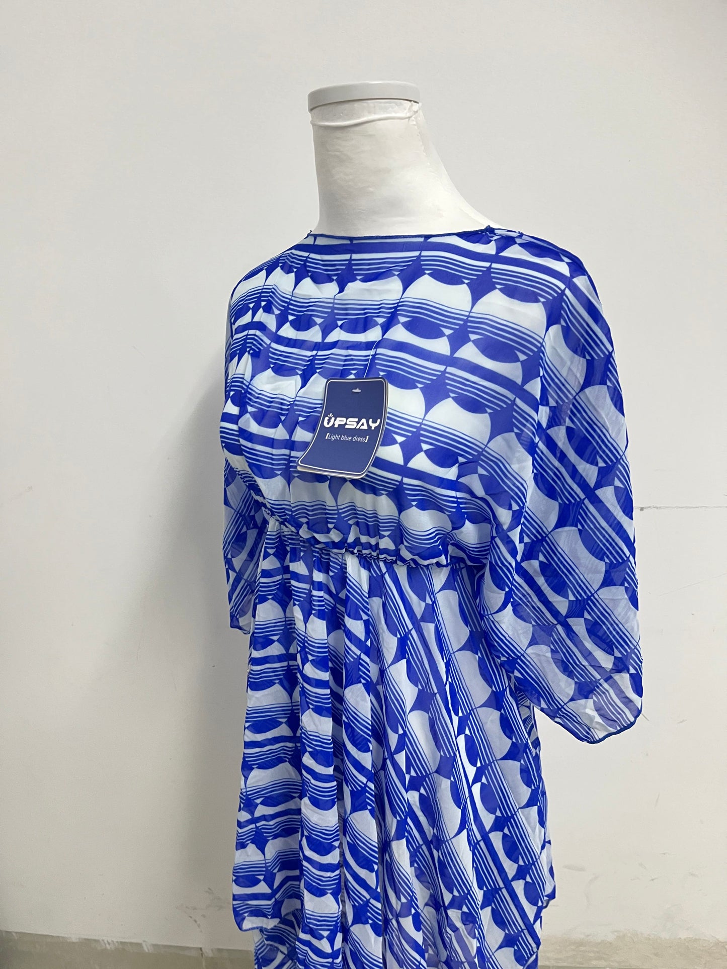 UPSAY Light Blue Geometric Printed Dresses: Unlock Summer Fresh Elegance, Create Eye-Catching Vacation Style Looks