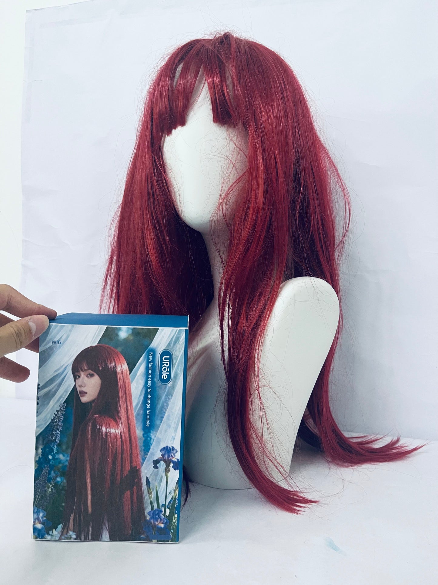 URole Wigs Wine Red Long Straight Wig: Switch Styles with One Click, Interpret Your Versatile Charm
