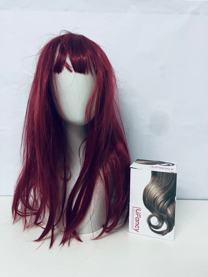 UFancy Long Straight Wig with Bangs – Vibrant Red Synthetic Fiber Hairpiece, Realistic Texture Heat-Resistant Wig for Daily Wear, Special Occasions & Cosplay, Comfortable Lightweight Wig for Women