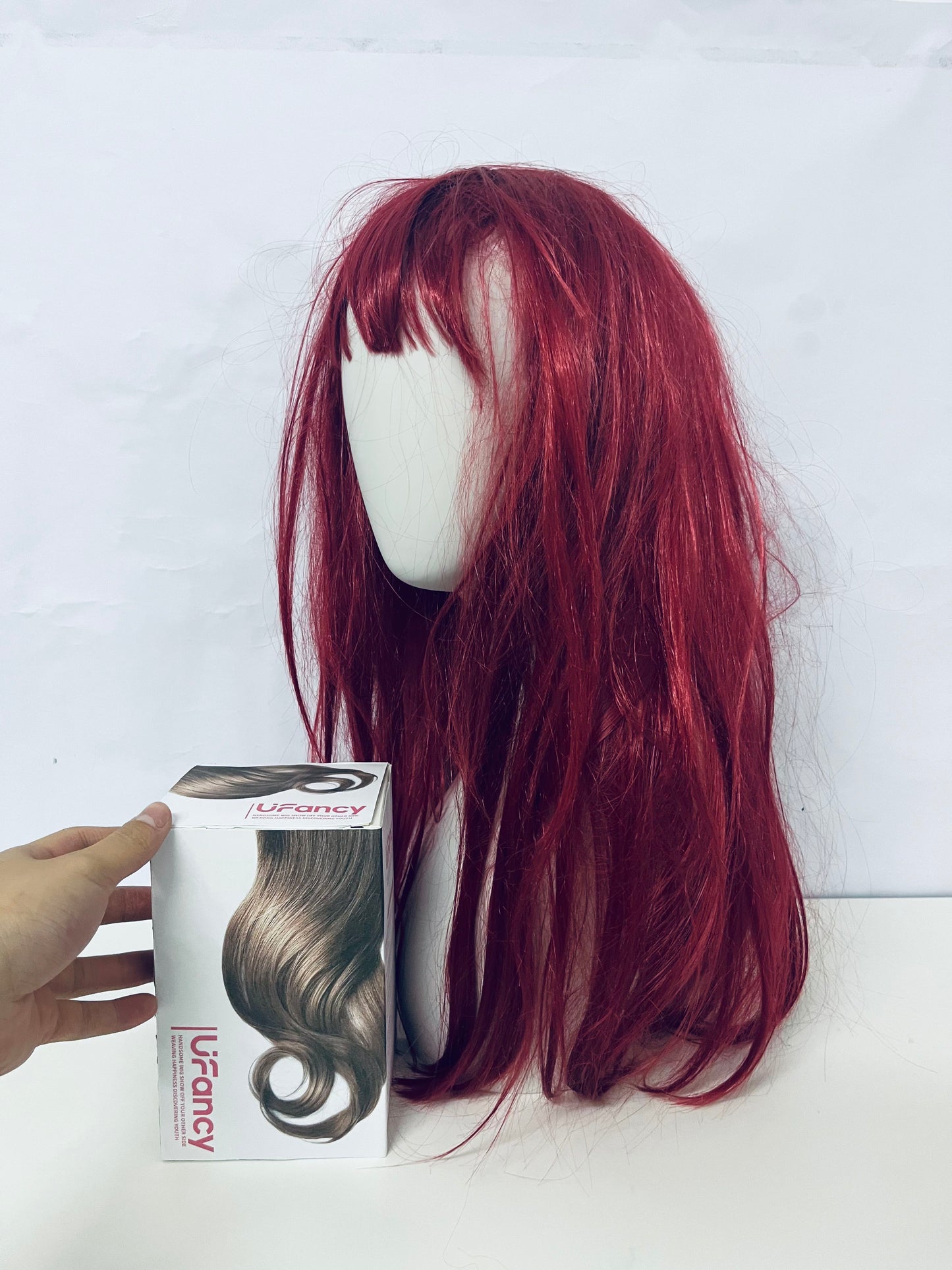 UFancy Long Straight Wig with Bangs – Vibrant Red Synthetic Fiber Hairpiece, Realistic Texture Heat-Resistant Wig for Daily Wear, Special Occasions & Cosplay, Comfortable Lightweight Wig for Women
