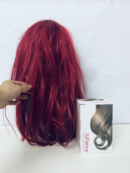 UFancy Long Straight Wig with Bangs – Vibrant Red Synthetic Fiber Hairpiece, Realistic Texture Heat-Resistant Wig for Daily Wear, Special Occasions & Cosplay, Comfortable Lightweight Wig for Women