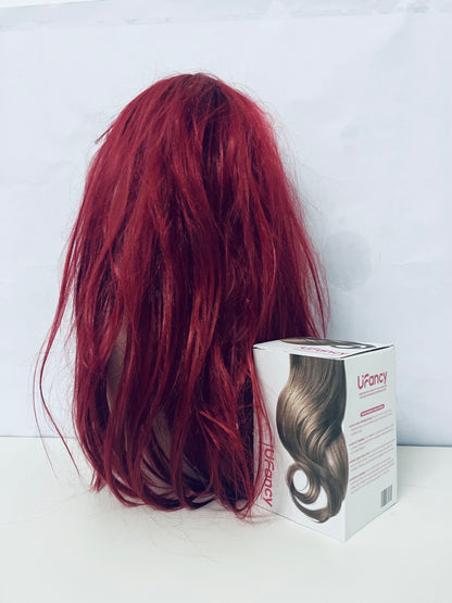 UFancy Long Straight Wig with Bangs – Vibrant Red Synthetic Fiber Hairpiece, Realistic Texture Heat-Resistant Wig for Daily Wear, Special Occasions & Cosplay, Comfortable Lightweight Wig for Women