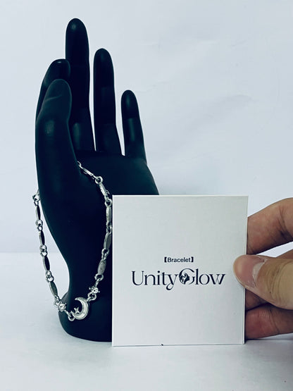UnityGlow Shimmering Rhinestones Bracelet Fashionable Silver Plated Handchain Adjustable Length Wristchain Stylish Party Jewelry