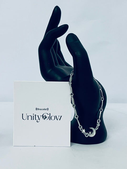 UnityGlow Shimmering Rhinestones Bracelet Fashionable Silver Plated Handchain Adjustable Length Wristchain Stylish Party Jewelry
