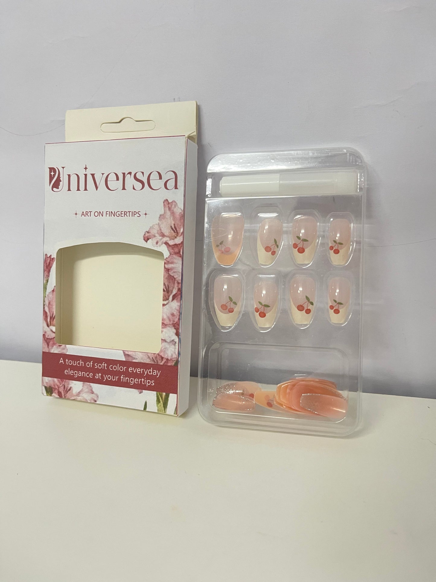 Universea Translucent Pink Cherry Fake Nail Tips - Fresh Sweet Girl Style Press-On Nails (With Jelly Adhesive)