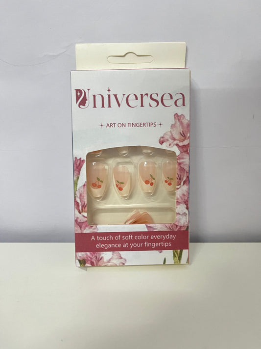 Universea Translucent Pink Cherry Fake Nail Tips - Fresh Sweet Girl Style Press-On Nails (With Jelly Adhesive)