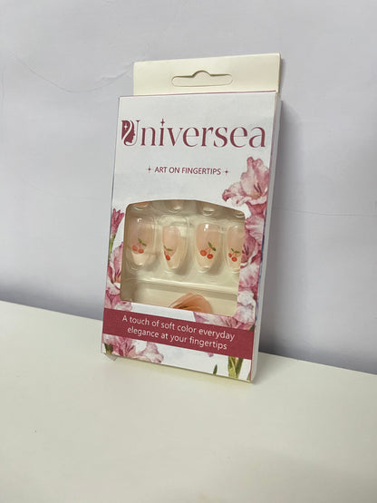 Universea Translucent Pink Cherry Fake Nail Tips - Fresh Sweet Girl Style Press-On Nails (With Jelly Adhesive)