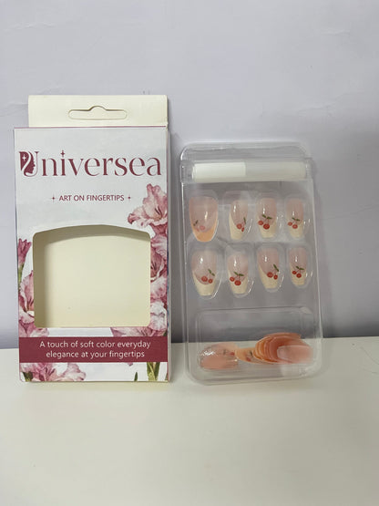 Universea Translucent Pink Cherry Fake Nail Tips - Fresh Sweet Girl Style Press-On Nails (With Jelly Adhesive)