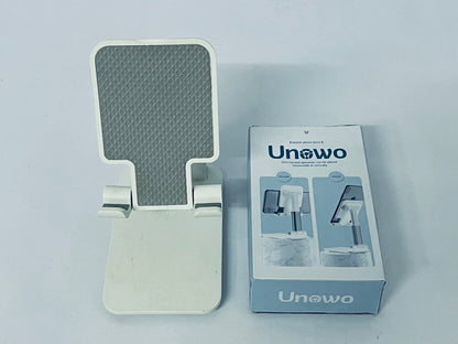 Unowo Smartphone mounts Cell Phone Stand, Angle Height Adjustable Cell Phone Holder with Silicon Pad for Desk Fully Forldable Mobile Phone Holder Compatible with All Mobile Phones, MT-6, (White)