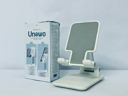 Unowo Smartphone mounts Cell Phone Stand, Angle Height Adjustable Cell Phone Holder with Silicon Pad for Desk Fully Forldable Mobile Phone Holder Compatible with All Mobile Phones, MT-6, (White)