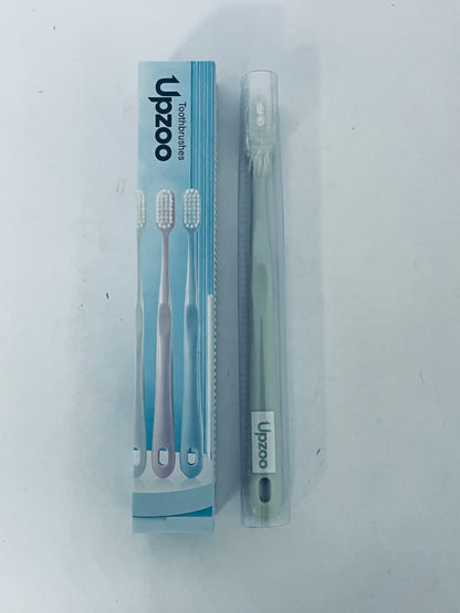Upzoo Classic Manual Toothbrush with Extra Soft Activated-Charcoal, Tapered Bristles, Bioplastic Handle That Includes Travel Cap, Dentist-Approved, Great for Adults and Kids, Multi Color