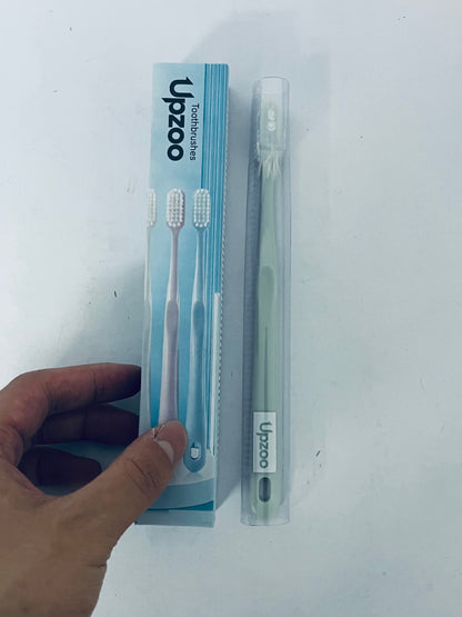 Upzoo Classic Manual Toothbrush with Extra Soft Activated-Charcoal, Tapered Bristles, Bioplastic Handle That Includes Travel Cap, Dentist-Approved, Great for Adults and Kids, Multi Color