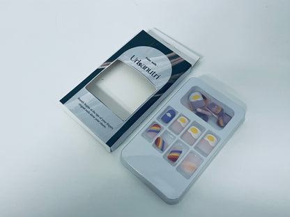 Urbanutri Fun Cartoon Fake Nail Tips - Creative Fried Egg & Stripe Style Press-On Nails (With Jelly Adhesive)