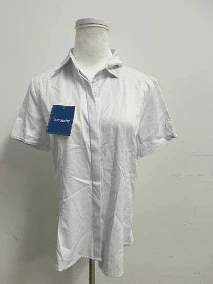 [Vacanthe Chemises]——Vacanthe Classic Twill Short-Sleeve Shirt - Oversized Versatile White Button-Down