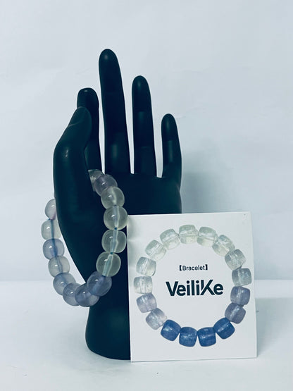 VeiliKe Gradient Glass Bead Bracelet - Iridescent Stretch Bangle for Minimalist Elegance