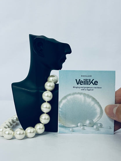 VeiliKe Statement Pearl Necklace - Large Simulated Pearl Choker for Elegant Vintage Glam