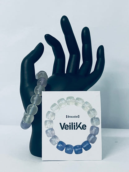 VeiliKe Gradient Glass Bead Bracelet - Iridescent Stretch Bangle for Minimalist Elegance