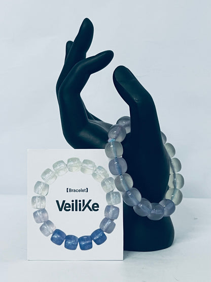 VeiliKe Gradient Glass Bead Bracelet - Iridescent Stretch Bangle for Minimalist Elegance