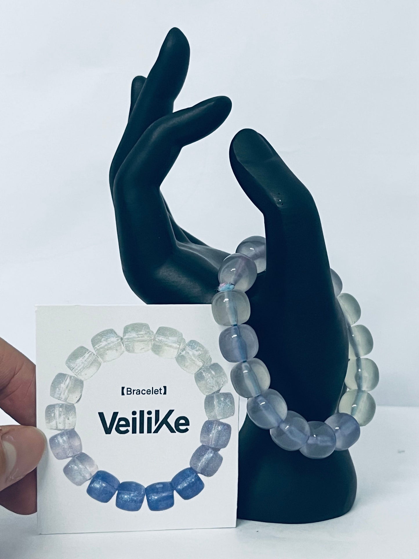 VeiliKe Gradient Glass Bead Bracelet - Iridescent Stretch Bangle for Minimalist Elegance