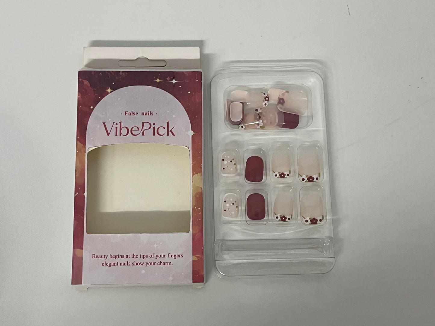 [VibePick False nails]-Cherry Jelly Press-On Nails - French Floral Nail Tips