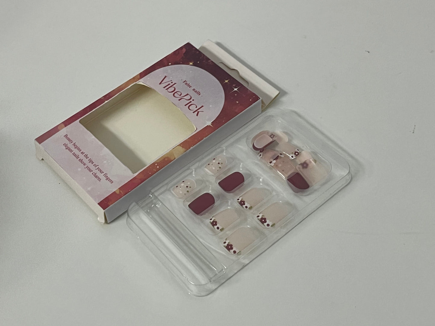 [VibePick False nails]-Cherry Jelly Press-On Nails - French Floral Nail Tips