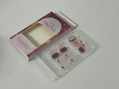 [VibePick False nails]-Cherry Jelly Press-On Nails - French Floral Nail Tips