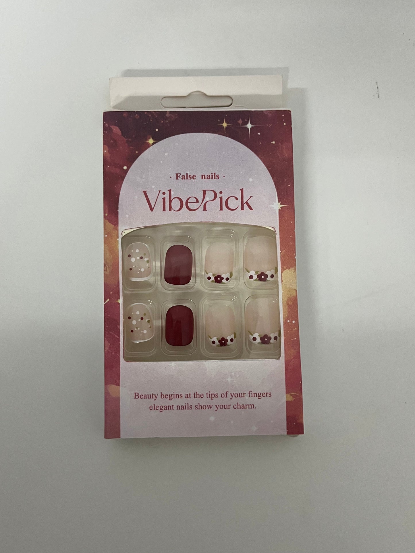 [VibePick False nails]-Cherry Jelly Press-On Nails - French Floral Nail Tips