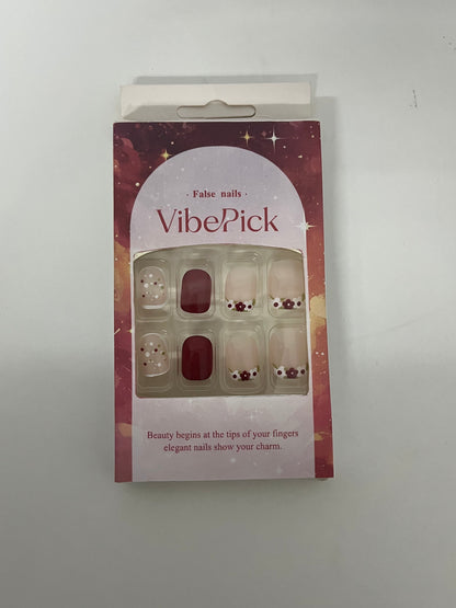 [VibePick False nails]-Cherry Jelly Press-On Nails - French Floral Nail Tips