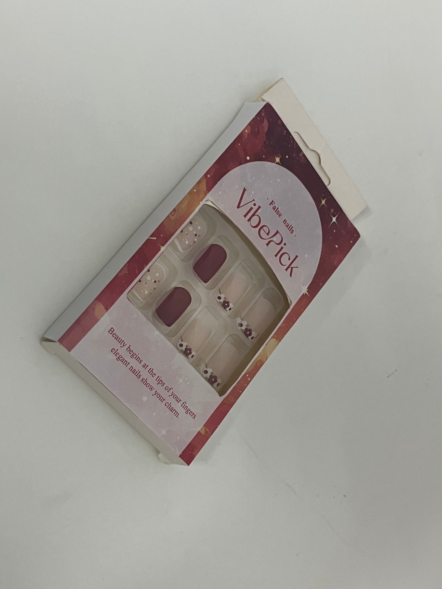 [VibePick False nails]-Cherry Jelly Press-On Nails - French Floral Nail Tips