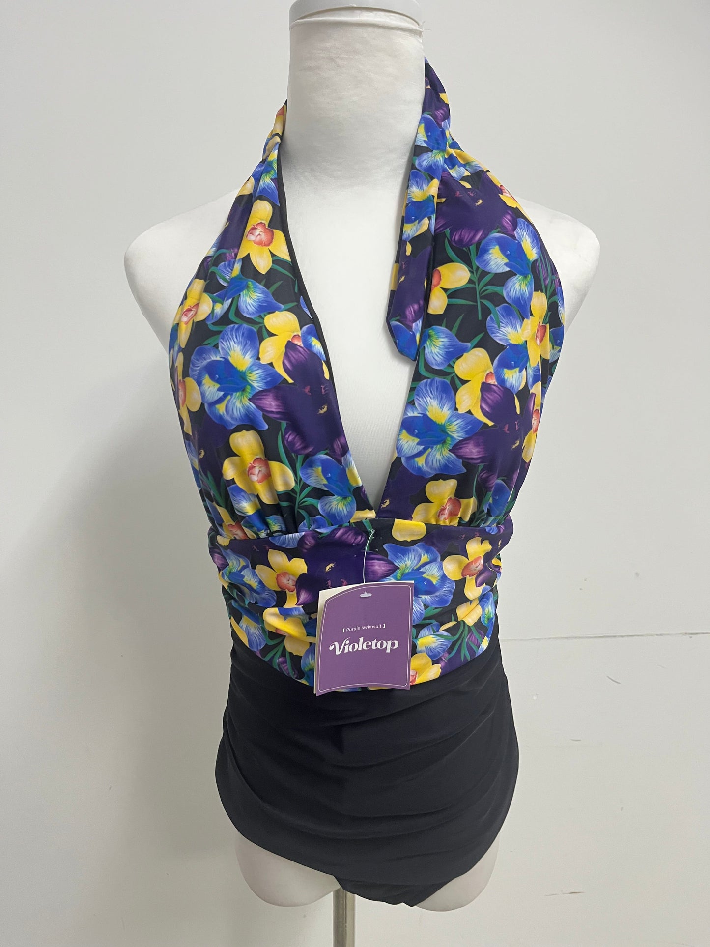 Violetop Swimsuits Floral Halter - Vibrant Print with Flattering Ruched Bottoms